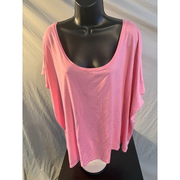 Pink Oversize Shirt Blouse Shirt Womens Plus Size 3X Short Sleeve Top - Picture 1 of 2